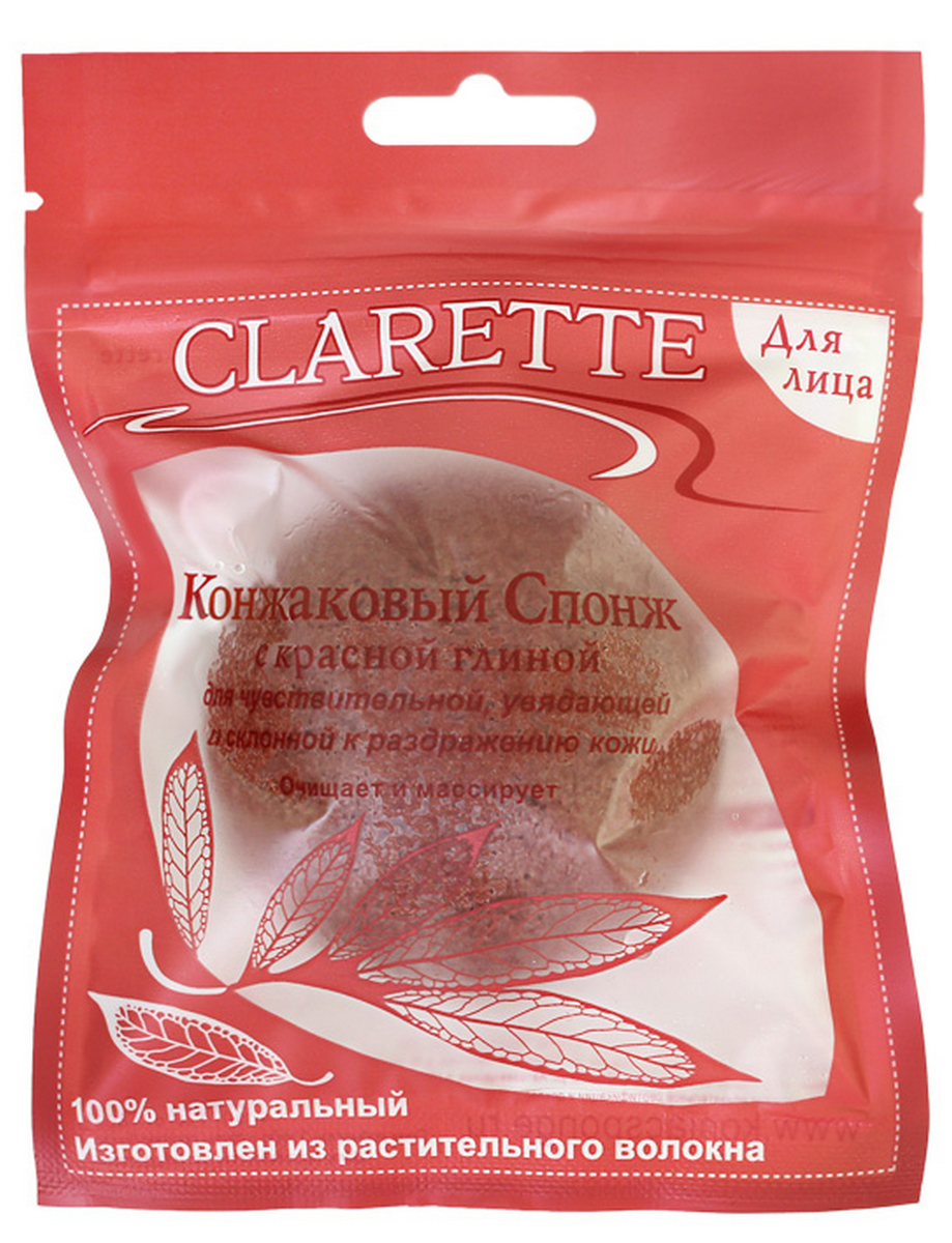 купить Clarette Конжаковый спонж с красной глиной для лица,красный - заказ и доставка в Москве и Санкт-Петербурге
