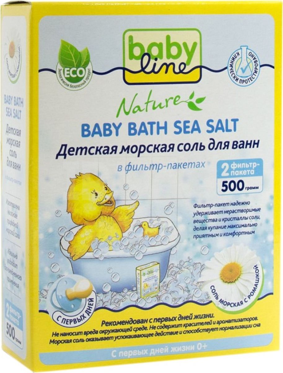 купить BabyLine Nature Детская морская соль для ванн с ромашкой 500 г - заказ и доставка в Москве и Санкт-Петербурге