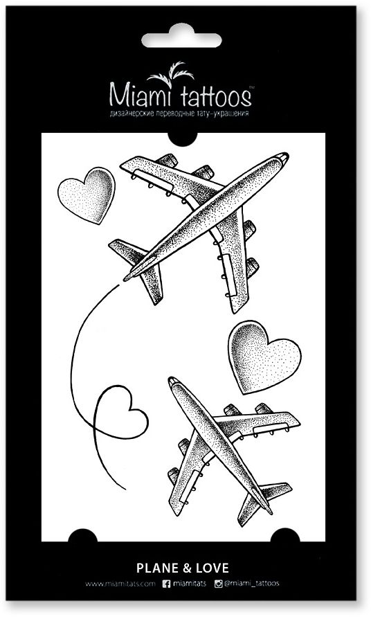 купить Miami Tattoos Переводные тату Plane & Love, 1 лист, 10 см х 15 см - заказ и доставка в Москве и Санкт-Петербурге