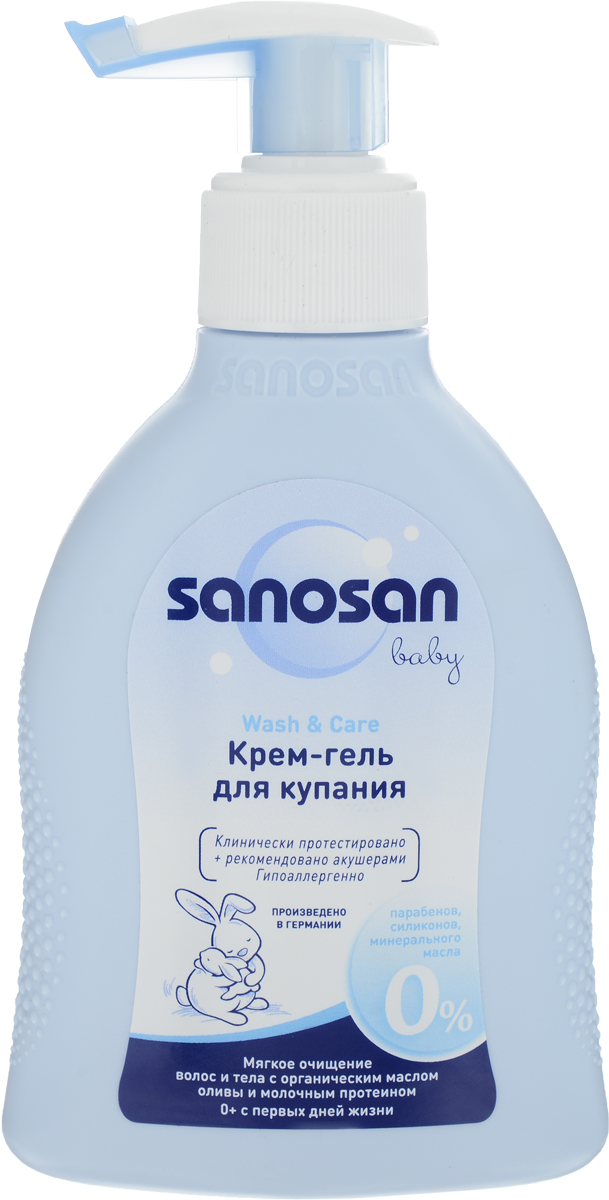 купить Sanosan Крем-гель для купания с оливковым маслом и молочным протеином 200 мл - заказ и доставка в Москве и Санкт-Петербурге