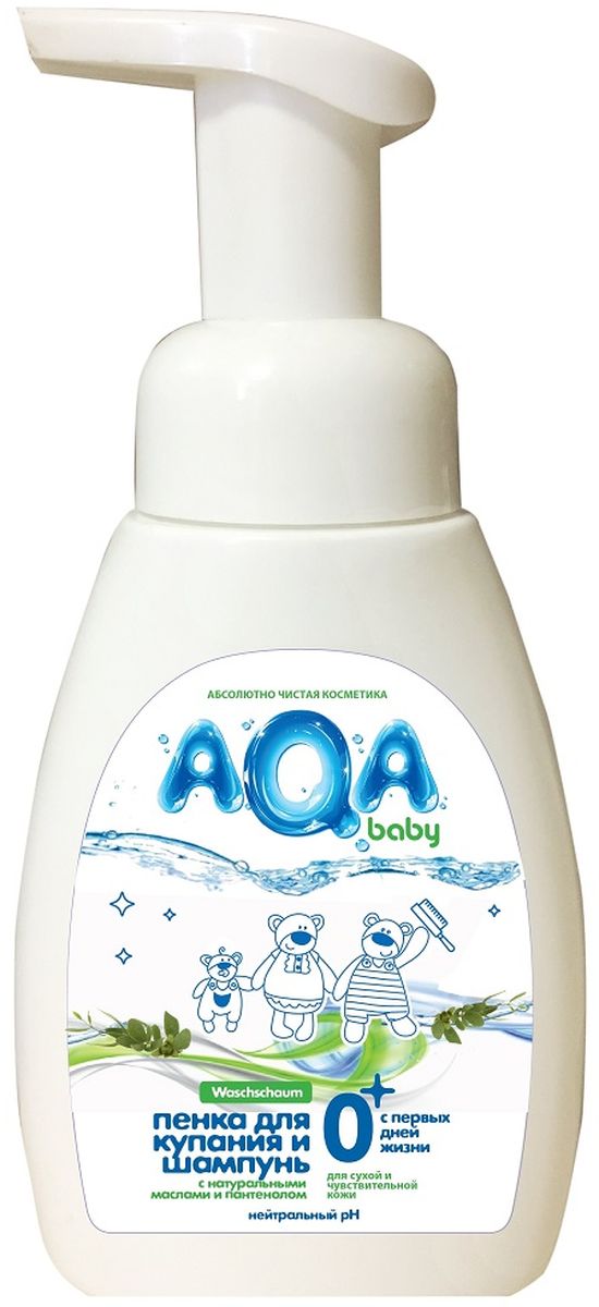 купить AQA baby Пенка для купания и шампунь с маслами для сухой и чувствительной кожи 250 мл - заказ и доставка в Москве и Санкт-Петербурге